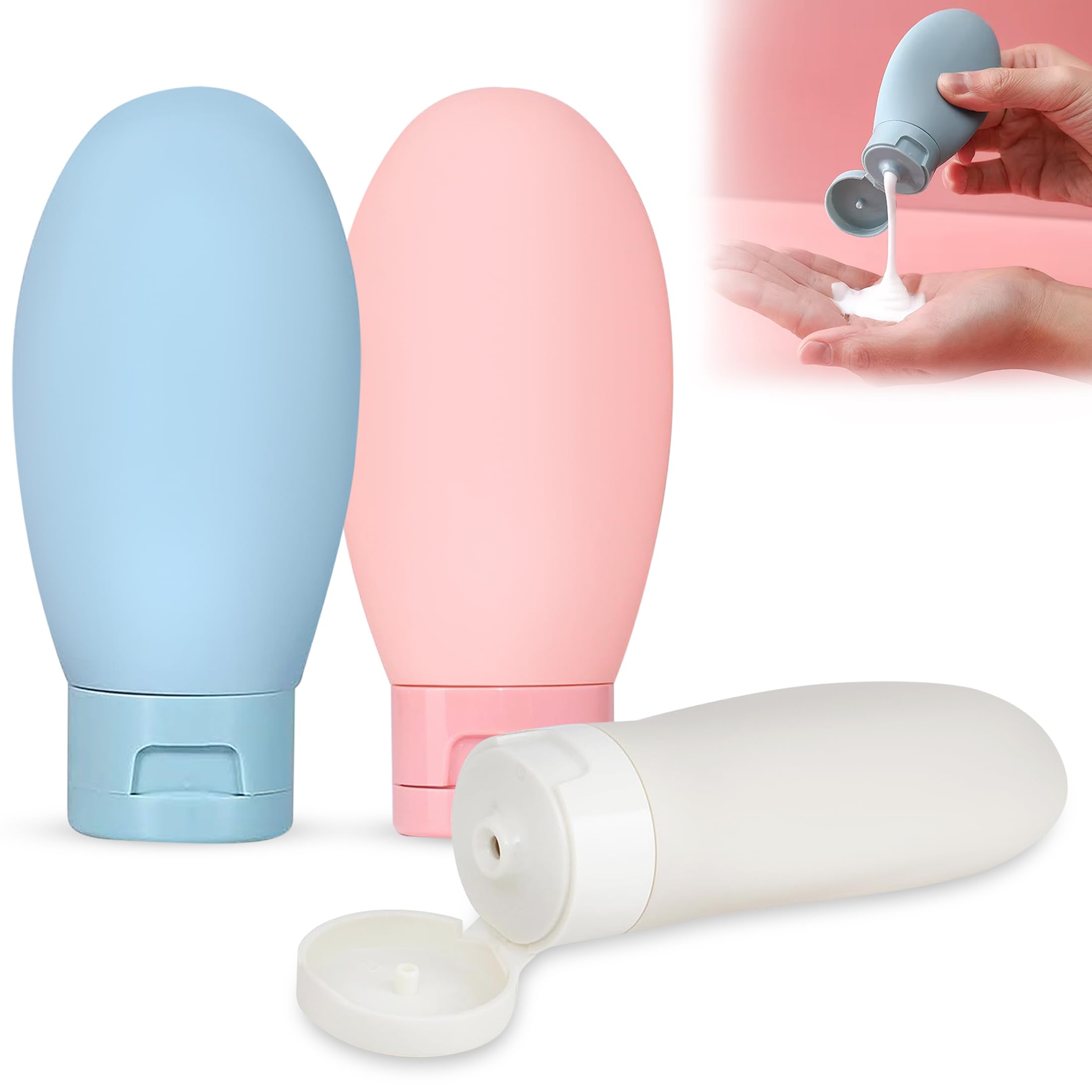 GLUN® Travel Bottles Squeezer Set, Handwash, Face Lotion, Leakproof Squeezable Refillable Travel Bottles, Travel Accessories for Shampoo, Lotion, Beauty Creams