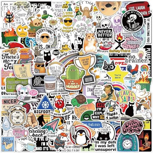 Tressora Lot de 150 autocollants amusants pour adultes – Mèmes drôles, sarcastiques, étranges, cool, humour sombre autocollants pour bouteilles d'eau, ordinateurs portables, scrapbooking, imperméables