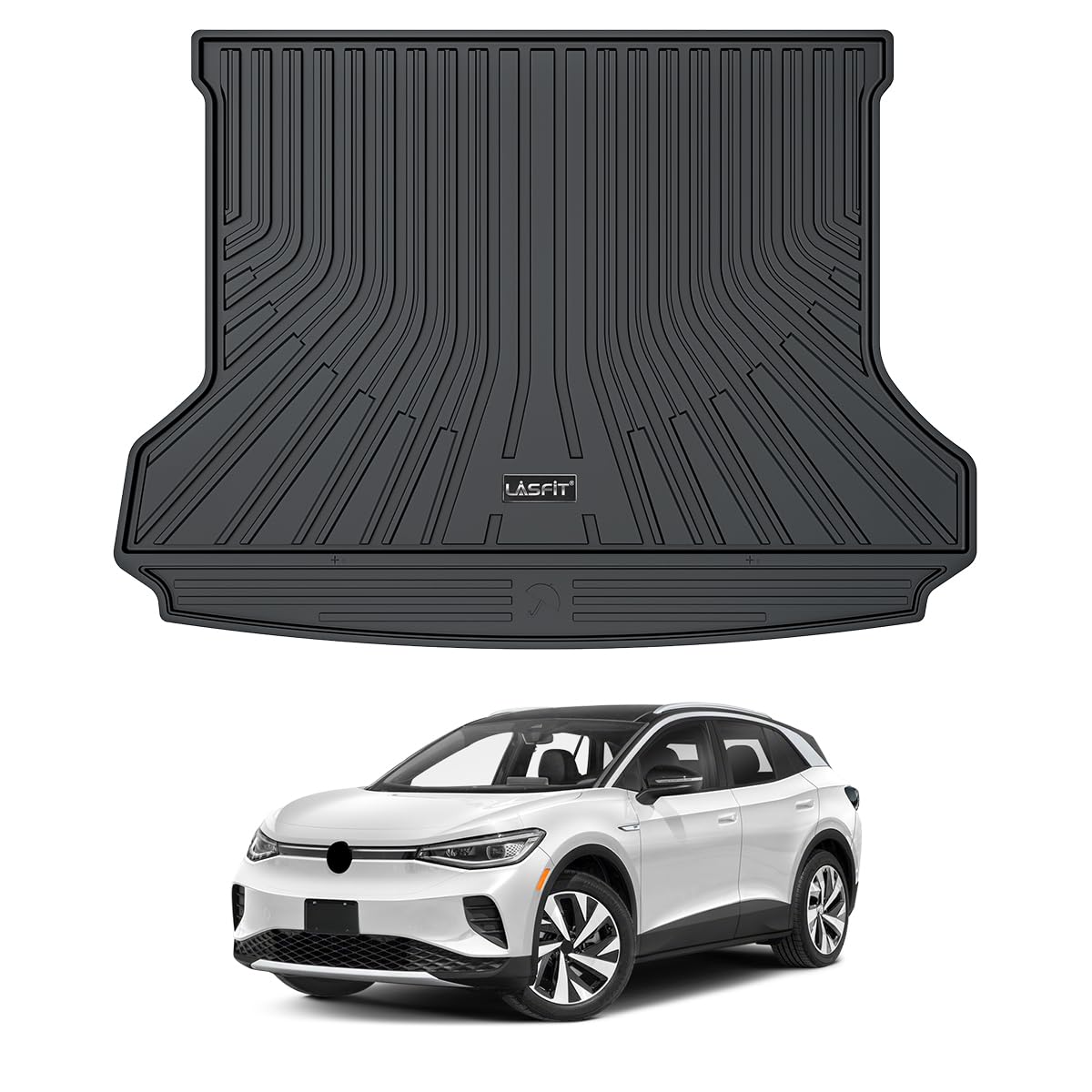 LASFIT Custom Fit Trunk Cargo Mat for Volkswagen VW ID.4 2021-2026, (Only Fit Non-Adjustable Carpet Floor), All Weather Protection TPE Trunk Mat Trunk Liner Trunk Tray Cargo Liner, Easy to Clean