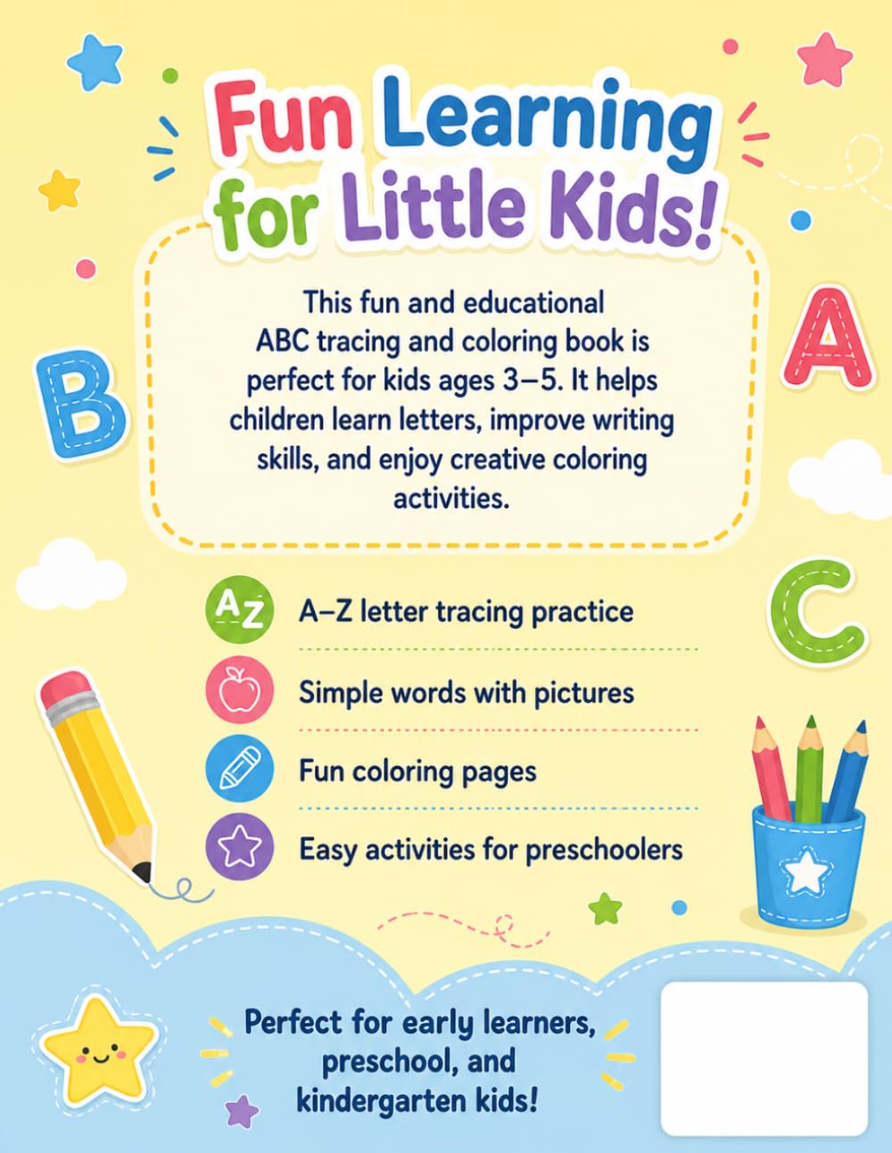 ABC Tracing and Coloring Book for Kids Ages 3–5: Learn Letters, Numbers, and Fun Coloring Activities
