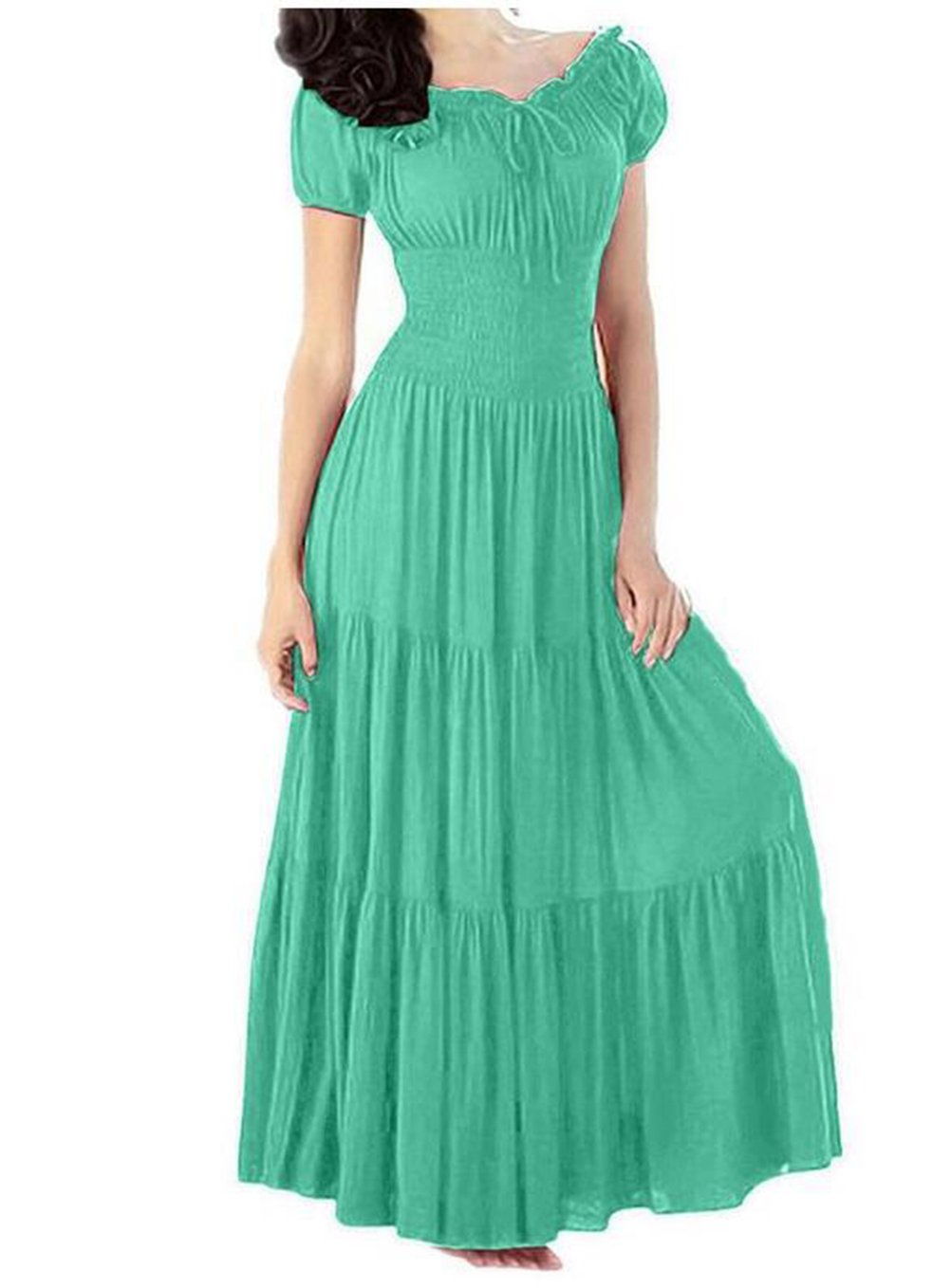 Robe à manches courtes fluide et légère col plat YALI Fold verte