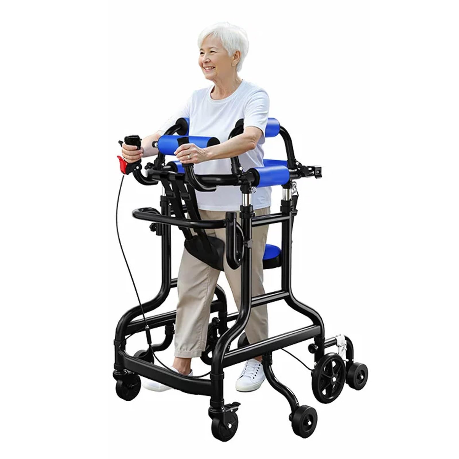 Andador de Pie for Rehabilitación de Hemiplejia con Freno de Mano único, Andadores con Ruedas Regulable en Altura y Anchura con Cojín de Asiento Extraíble for Personas Mayores