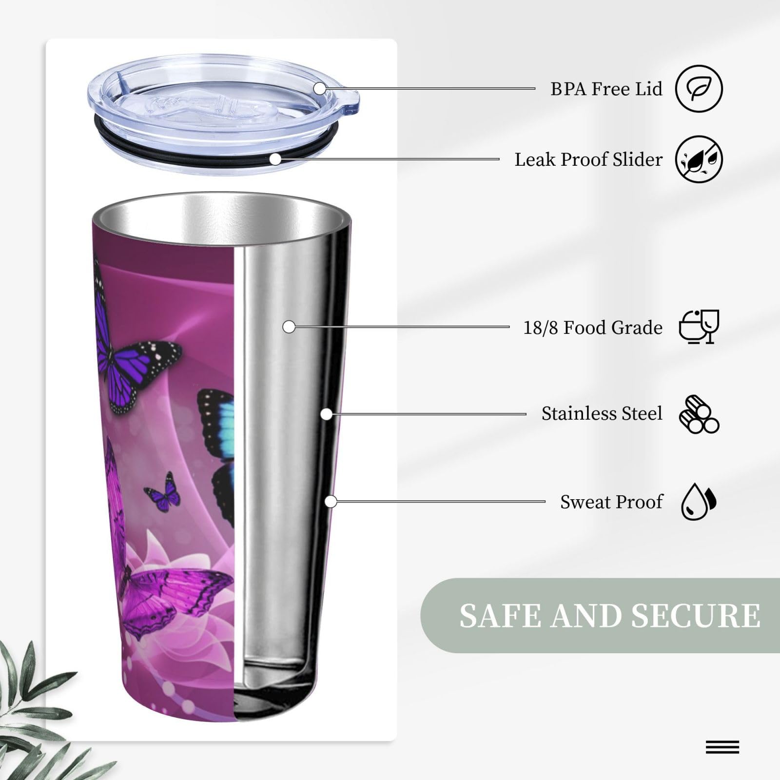 Violette Schmetterlinge bedruckte Edelstahltasse Autobecher tragbare Thermobecher