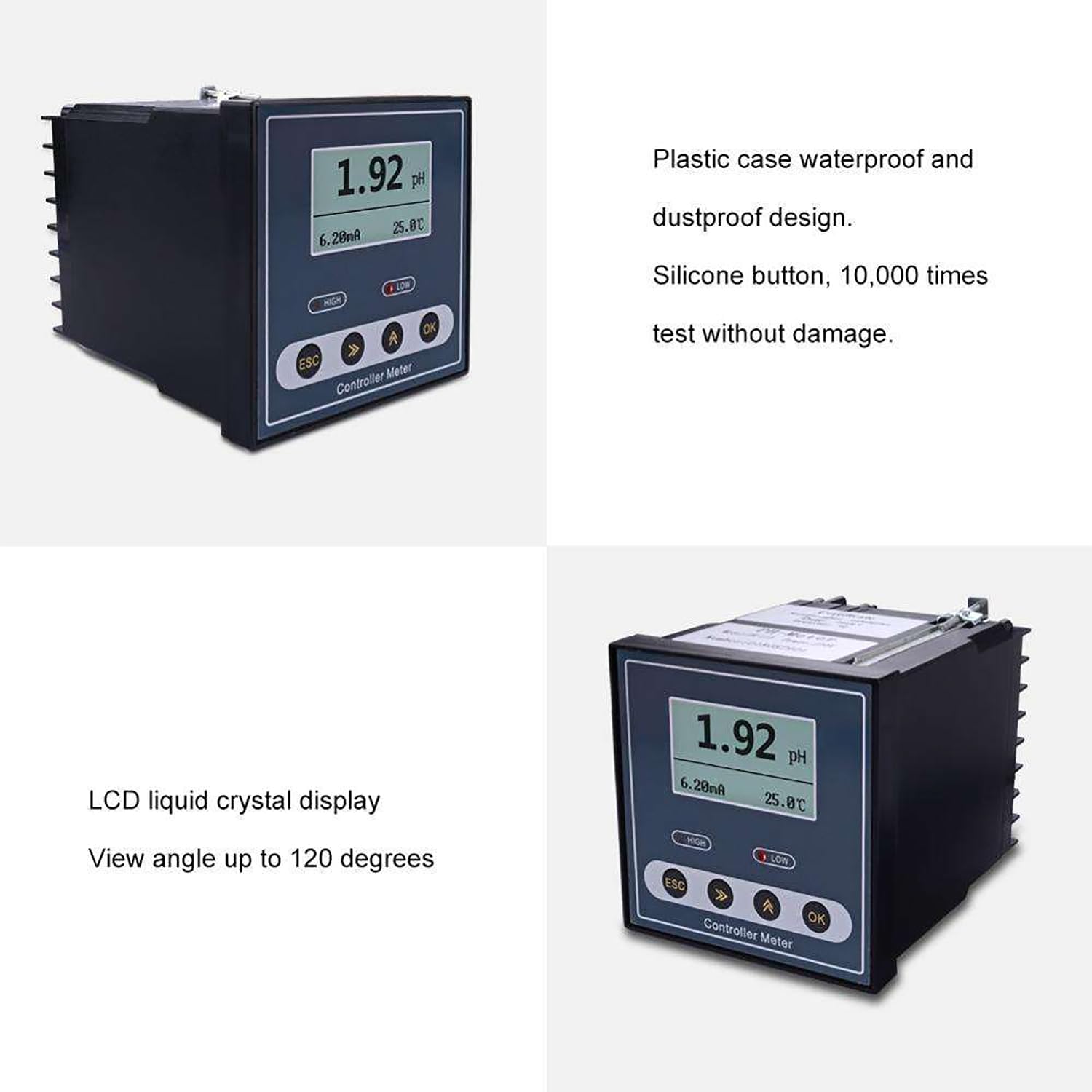 Medidor de pH de calidad del agua, grado de laboratorio 0.00-14.00PH rango ± 0.02 precisión, pantalla LCD de fácil calibración para uso ambiental en laboratorio