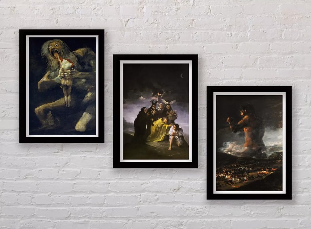 Set of 3 Vintage Francisco Goya Black Painting Art Prints - 3x A4 Poster - Triptych rolled in tubes BensArt Triptych set 3 Three Stretched Mounted Multi Panel Wall Art Classic Picture Arts Abstract A
