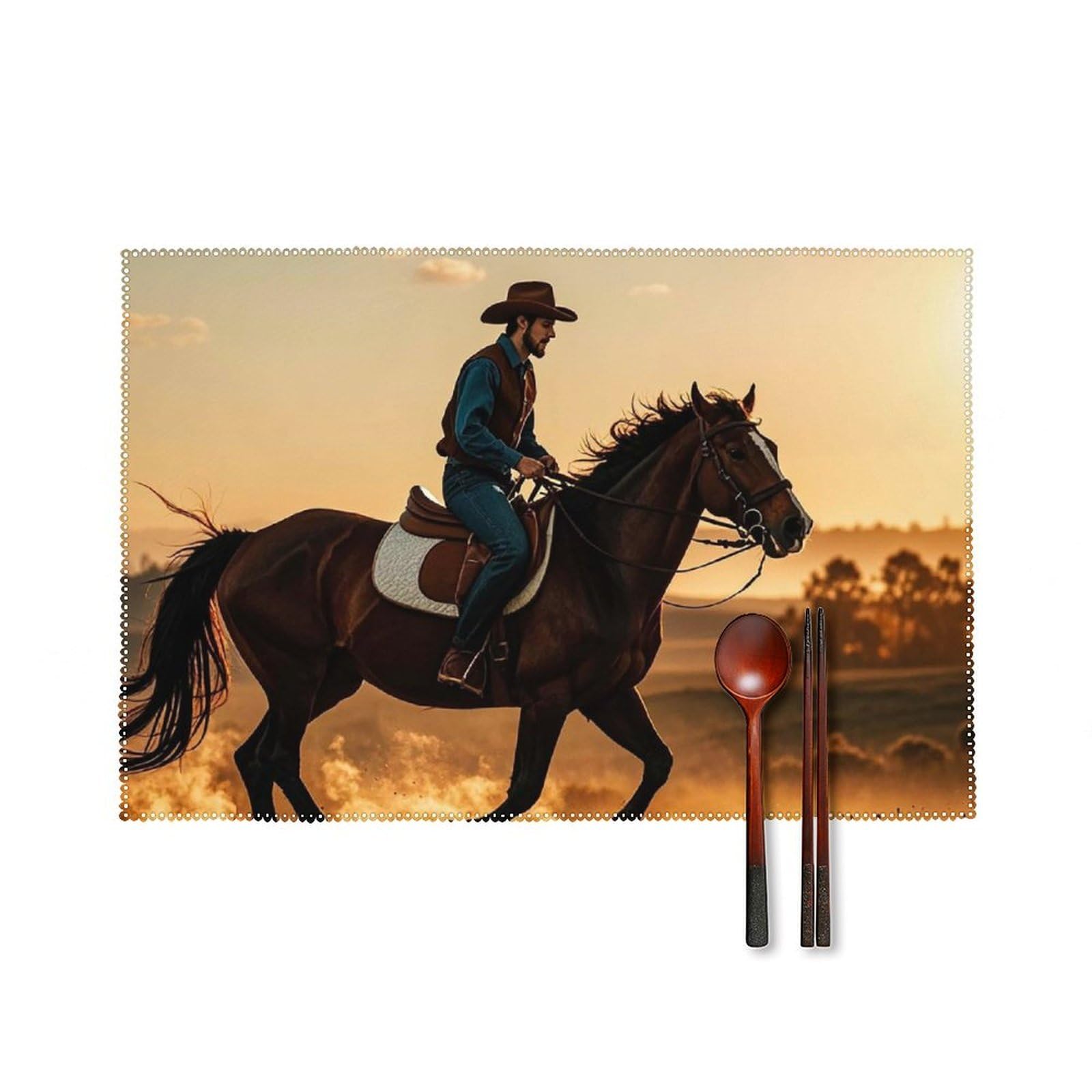 Set de table antidérapant et résistant à la chaleur lot de 6 motif cowboys