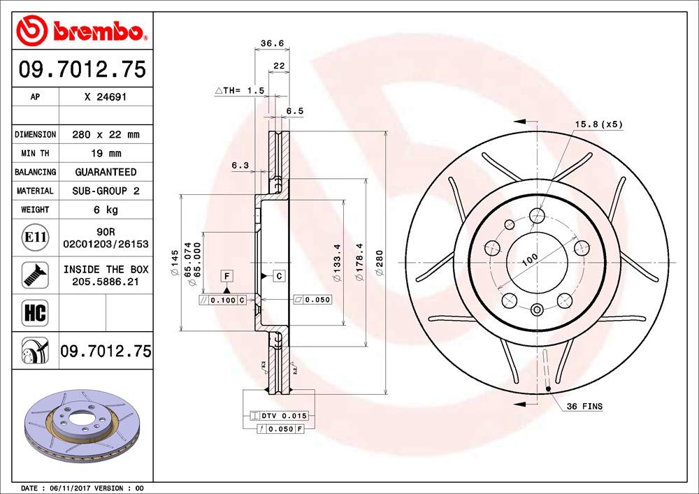 Brembo Max 09.7012.75 - Disco Freno Baffato (Set di 2) - Anteriore