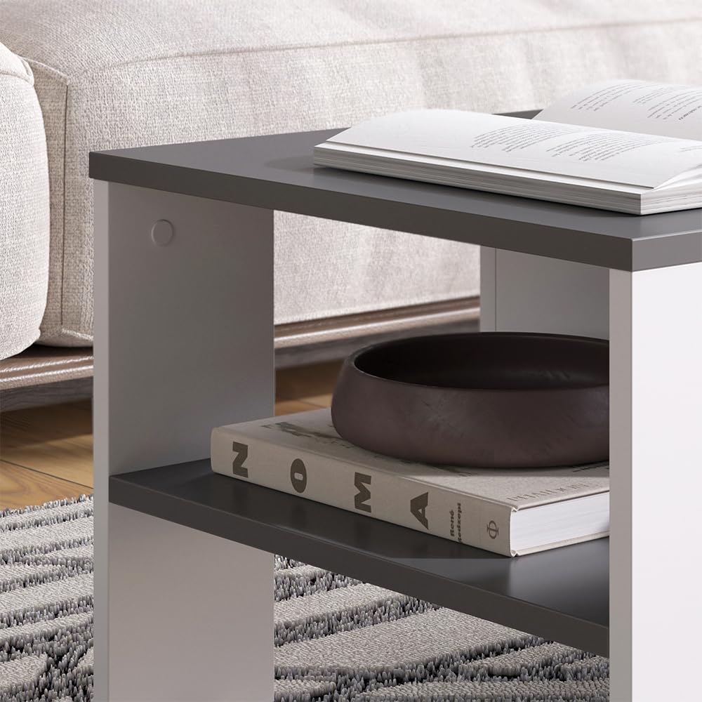 Vicco Couchtisch Wilmut, Anthrazit/Weiß, 89.8 x 46.4 cm | mit Schublade, Ablagefläche für Zeitschriften und Fernbedienungen
