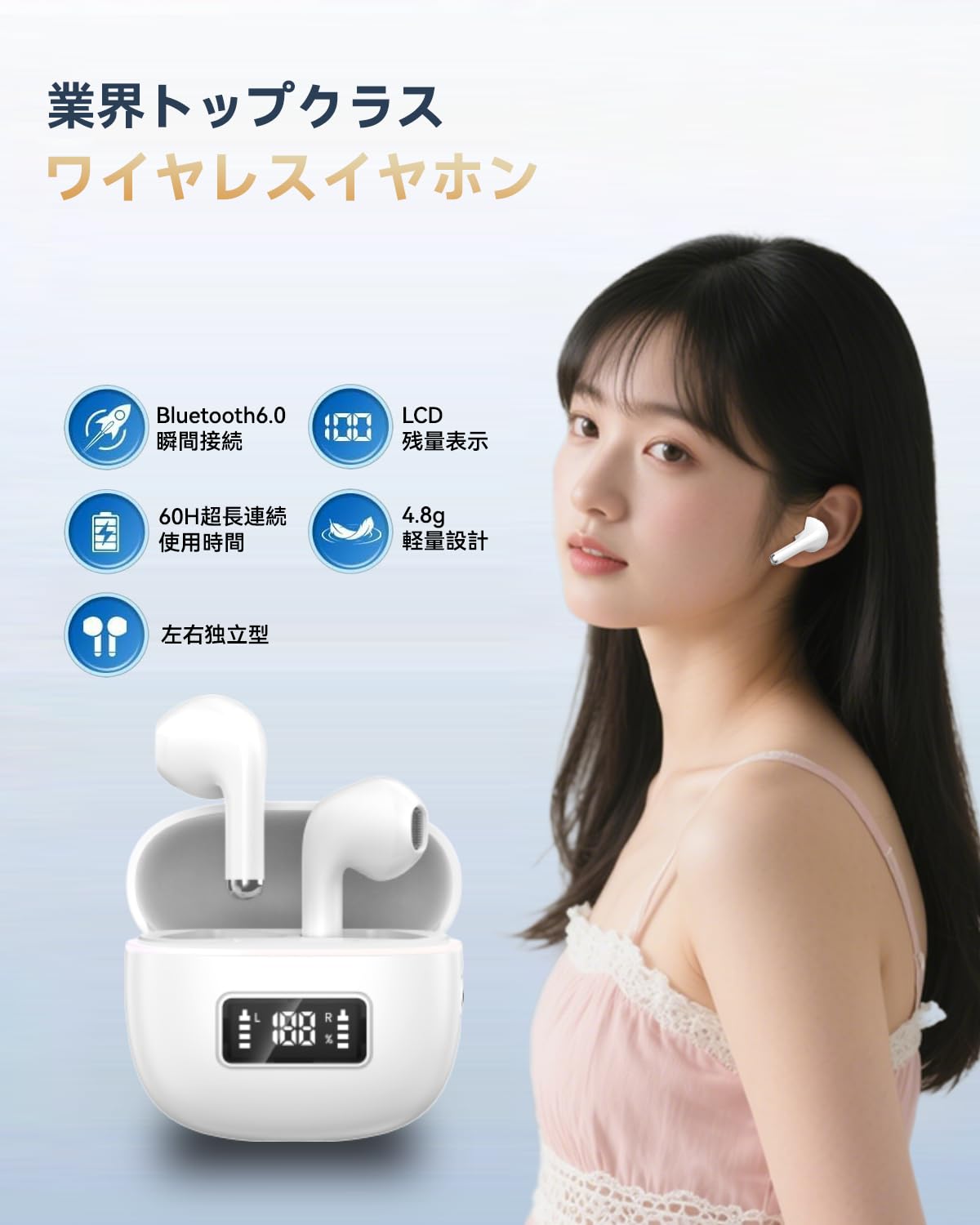 Amazon.co.jp: Bluetoothイヤホン ワイヤレスイヤホン IPX7防水 最大60