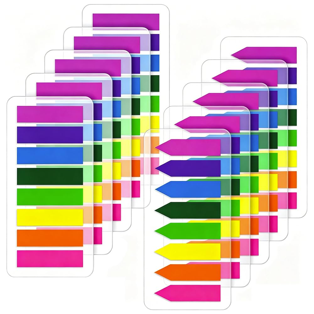 2000 Pcs Writable Sticky Tabs, Transparent Sticky Index Tabs, 8 Colours