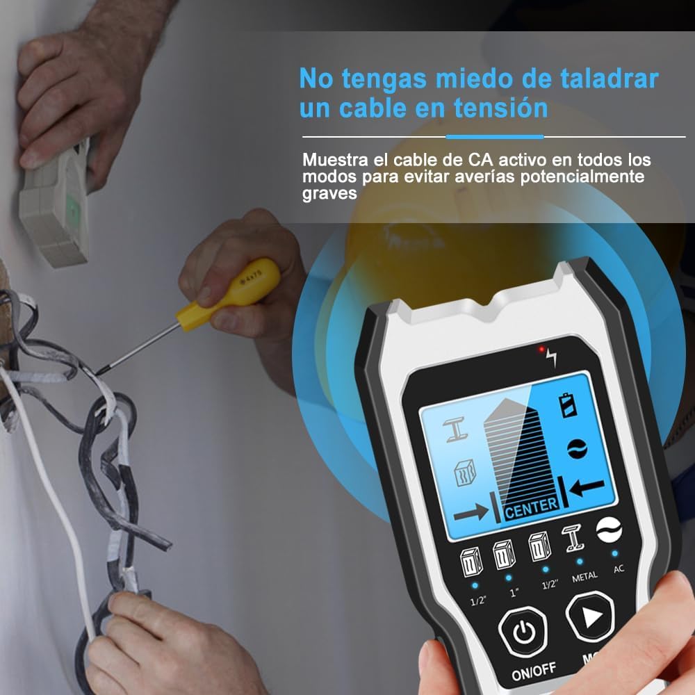 FOLAI Detector de Metales,5 in 1 Detector de Pared Digital y Gráfico,Herramientas Bricolaje,Detector de Metales,Detector Cables y tuberias,Escáner de Pared para Detectar Cables Bajo Tensión y Metales