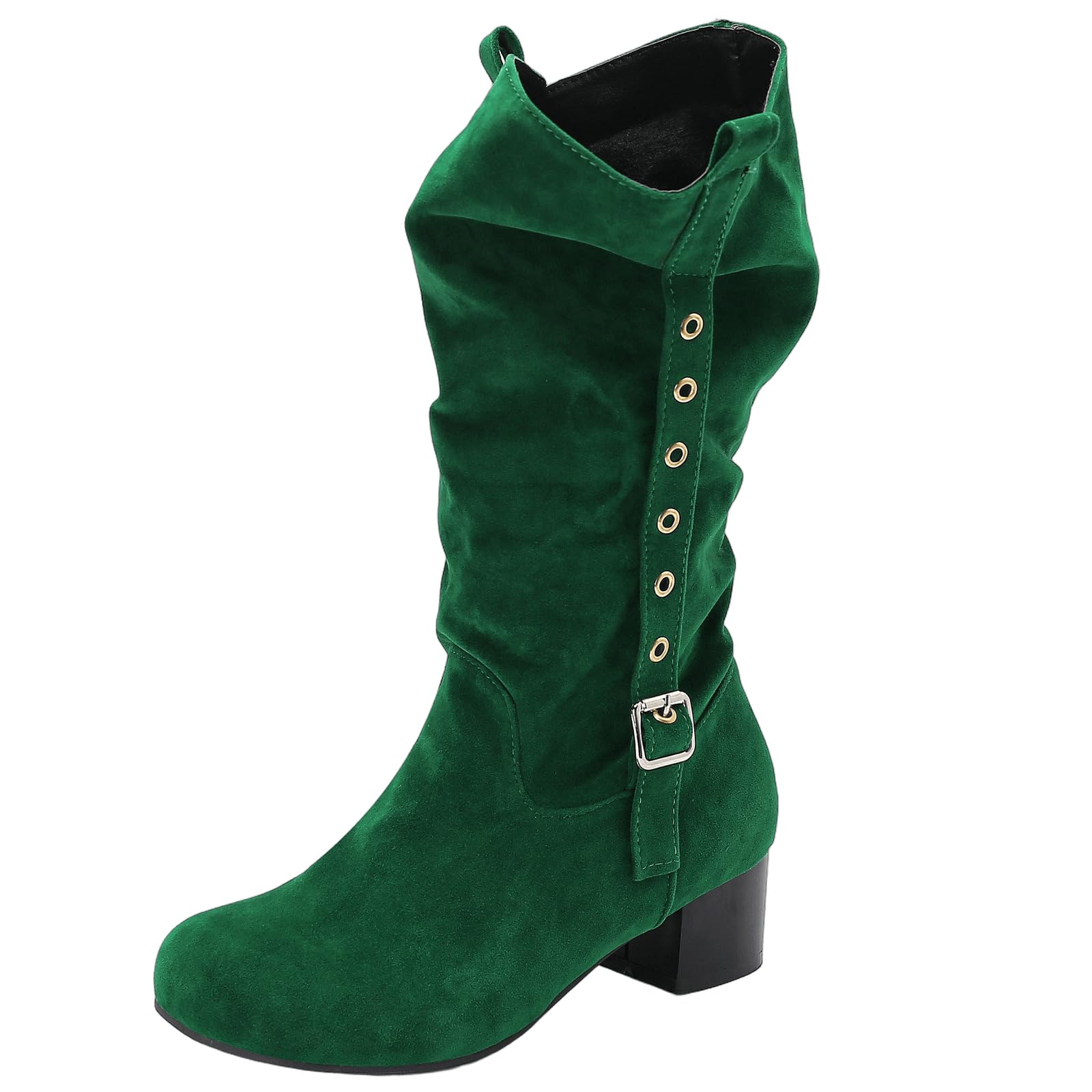 DINTAHA Fall Suede Mid Calf Boots Chunky Heel Slouch Boots for Women