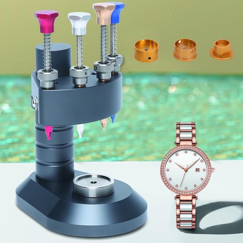 Herramienta de ajuste de prensa manual de reloj con 8 agujas, instalador de mano de reloj de 4 pines para reparación de relojeros, kit de herramientas de reparación profesional de relojes
