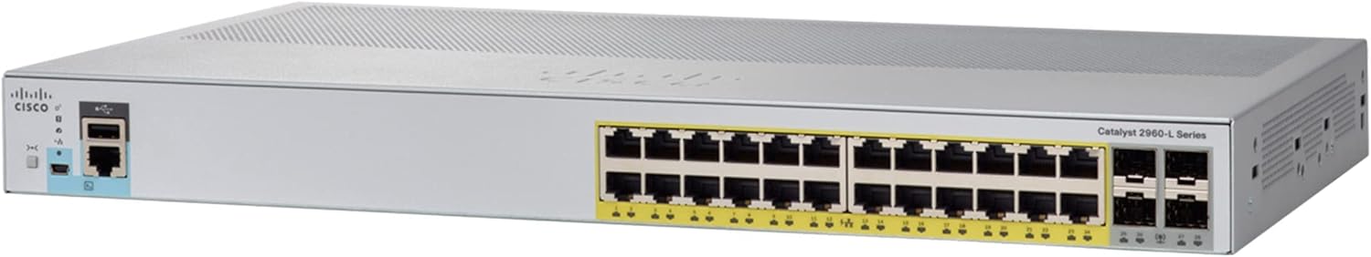 Cisco WS-C2960L-24PS-LL Catalyst 2960L 24-Port 10/100/1000 Ethernet PoE+ 4x1G SFP Switch (Renewed)