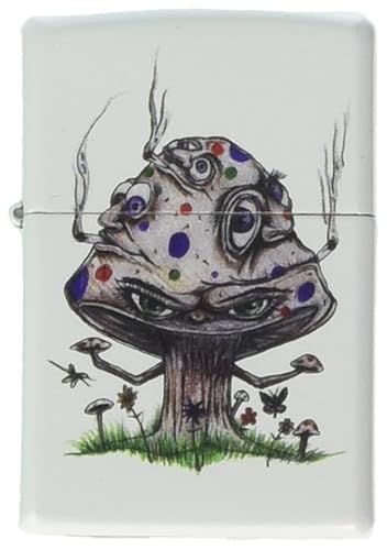 Zippo Custom Lighter - Smoking Mushroom Shroom Psychedelic Eyes Faces White Matte Limited Edition Very Rare! - Gifts for Him, for Her, for Boys, for Girls, for Husband, for Wife, for Them