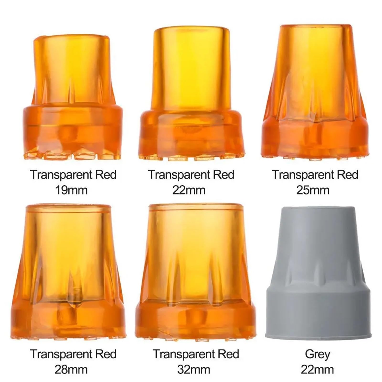 Zestaw ochraniaczy na laski, 10 sztuk wielokolorowych 19-32 mm do gumowych końcówek kijków trekkingowych(Transparent Red-22mm)