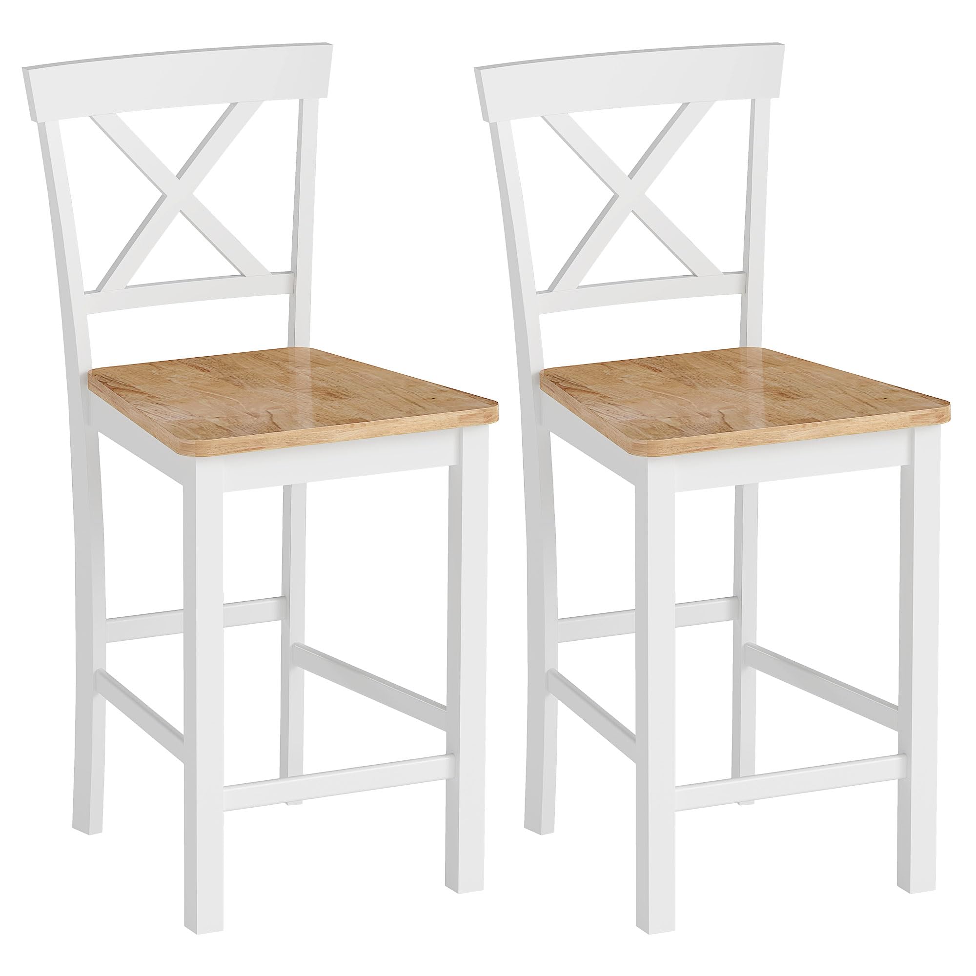HOMCOM Barhocker 2er Set Armlose Küchenstühle mit Rückenlehne, Eiche