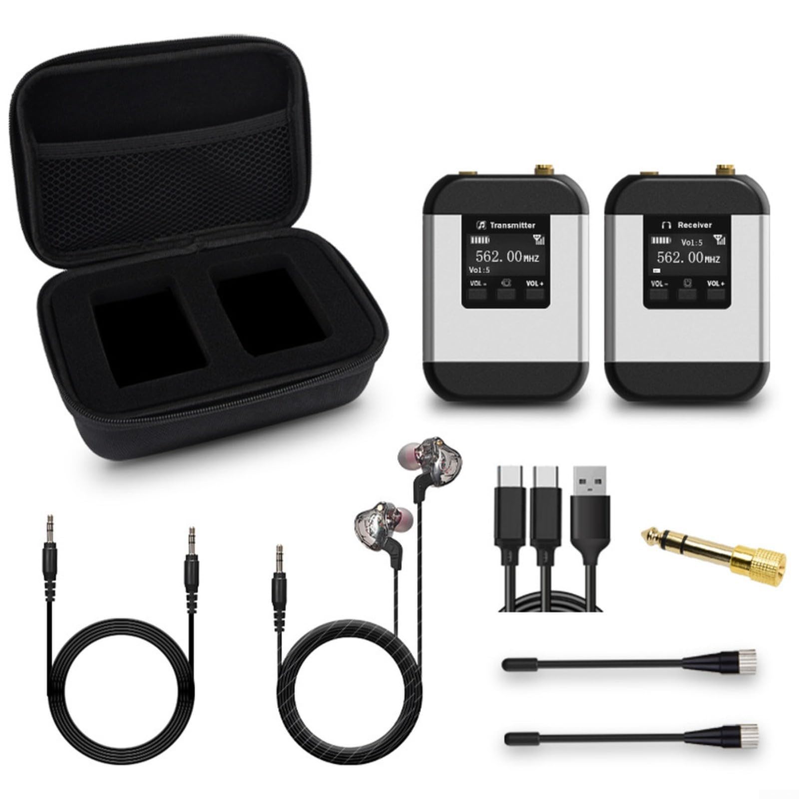 UHF Wireless In-Ear Monitoring System, 20 Kanäle Auto-Pairing, 550-537MHz Frequenzbereich, 30-50m Reichweite, 110dB Dynamik für Studio und Live-Bühne, Silber(1-to-1)