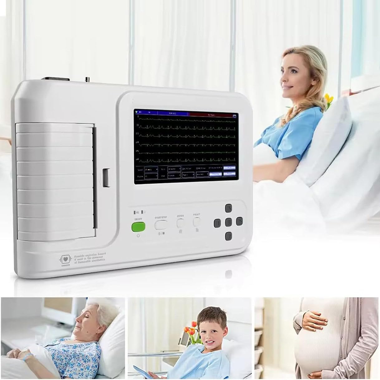 ECG ECG Monitor paziente con 12 cavi 7 pollici LCD Touch Screen Digital Equipment, macchina elettrocardiografo ECG a 6 canali, forme d'onda di registrazione per scopi medici