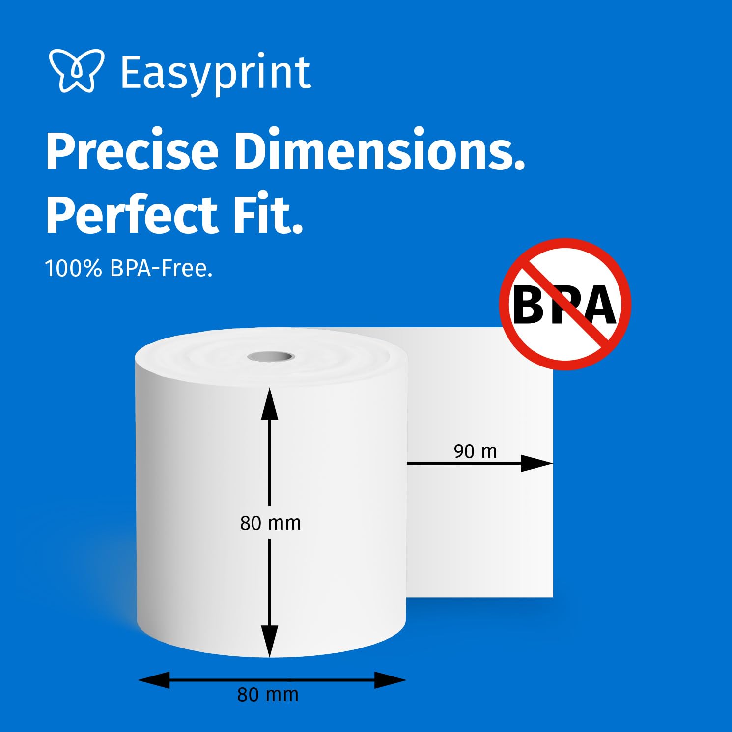 NEU: Easyprint Thermorollen/Kassenrollen, 50 Rollen, 80mm x 80mm x 12mm, 90m, PEFC Umweltzertifikat, Für EPSON, IBM, u.v.m.