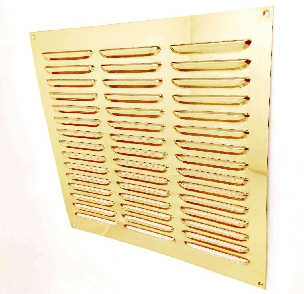 Euroart Gold Louvre Air Vent Grille Hooded Open Vent 305X305mm In Polish Brass By