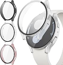 Pack of 3 Protective Cases with Screen Protector Compatible with Samsung Galaxy Watch 7 40 mm, All-Round Ultra Thin Hard Case Built-in Scratch-Resistant Tempered Glass Screen Protector for Samsung