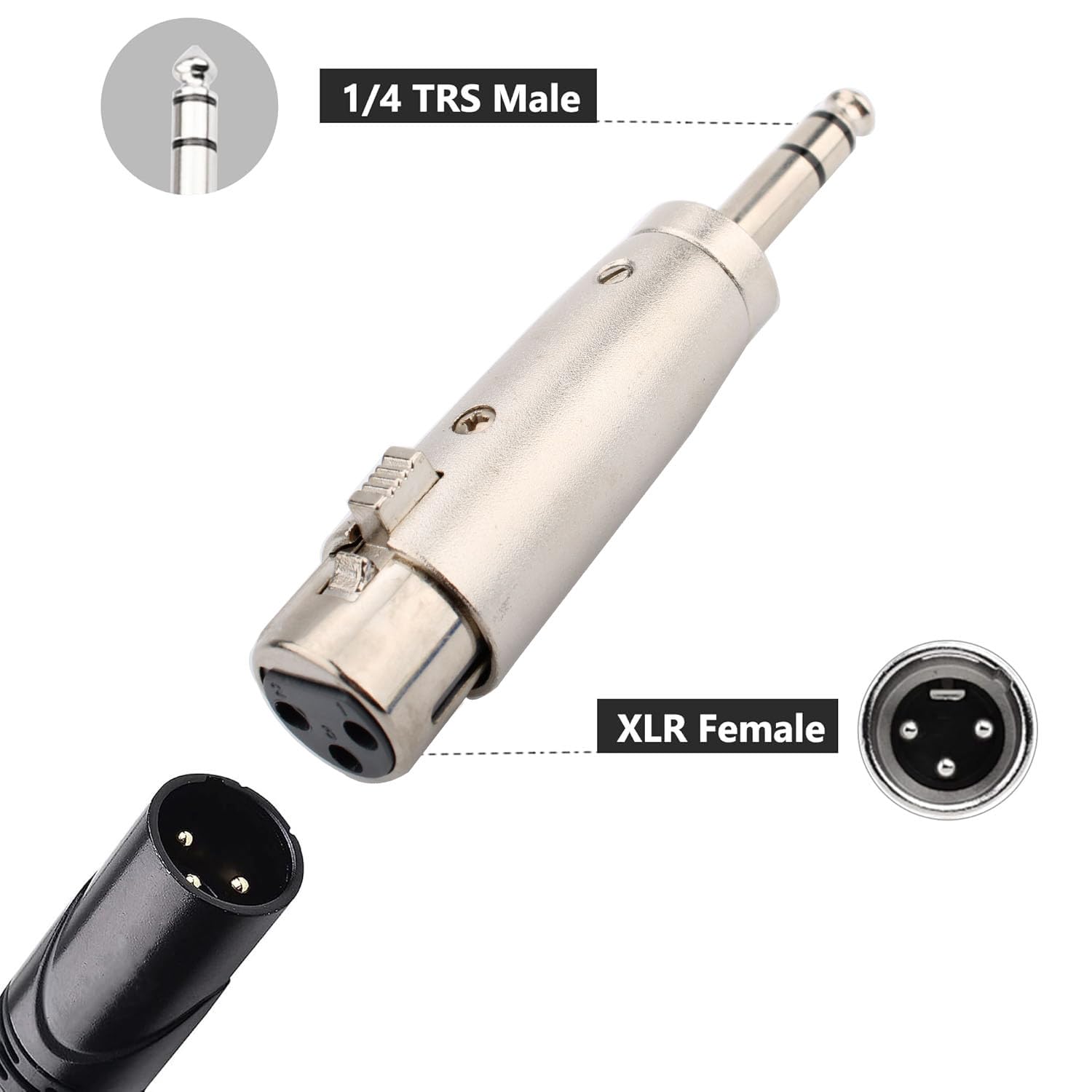 RUNCCI-YUN 4PCS XLR to Female 6.35mm Jack Changer,1/4Inch XLR TRS 6.35mm Stereo 3 Pin Audio Microphone Converter Coupler Connector - Image 3