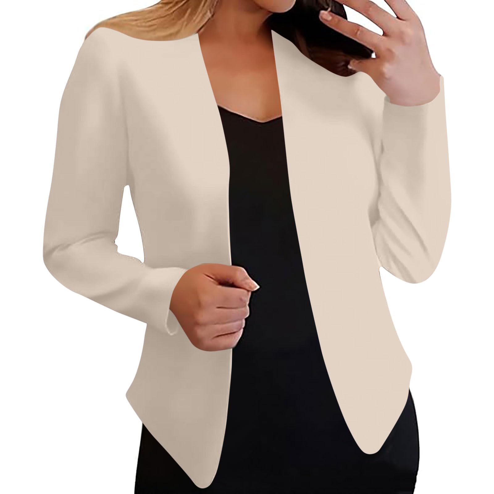 Blazers for Women Lightweight Open Front Cropped Cardigan Blazer Long Sleeve Collarless Slim Fit Work Office Jackets