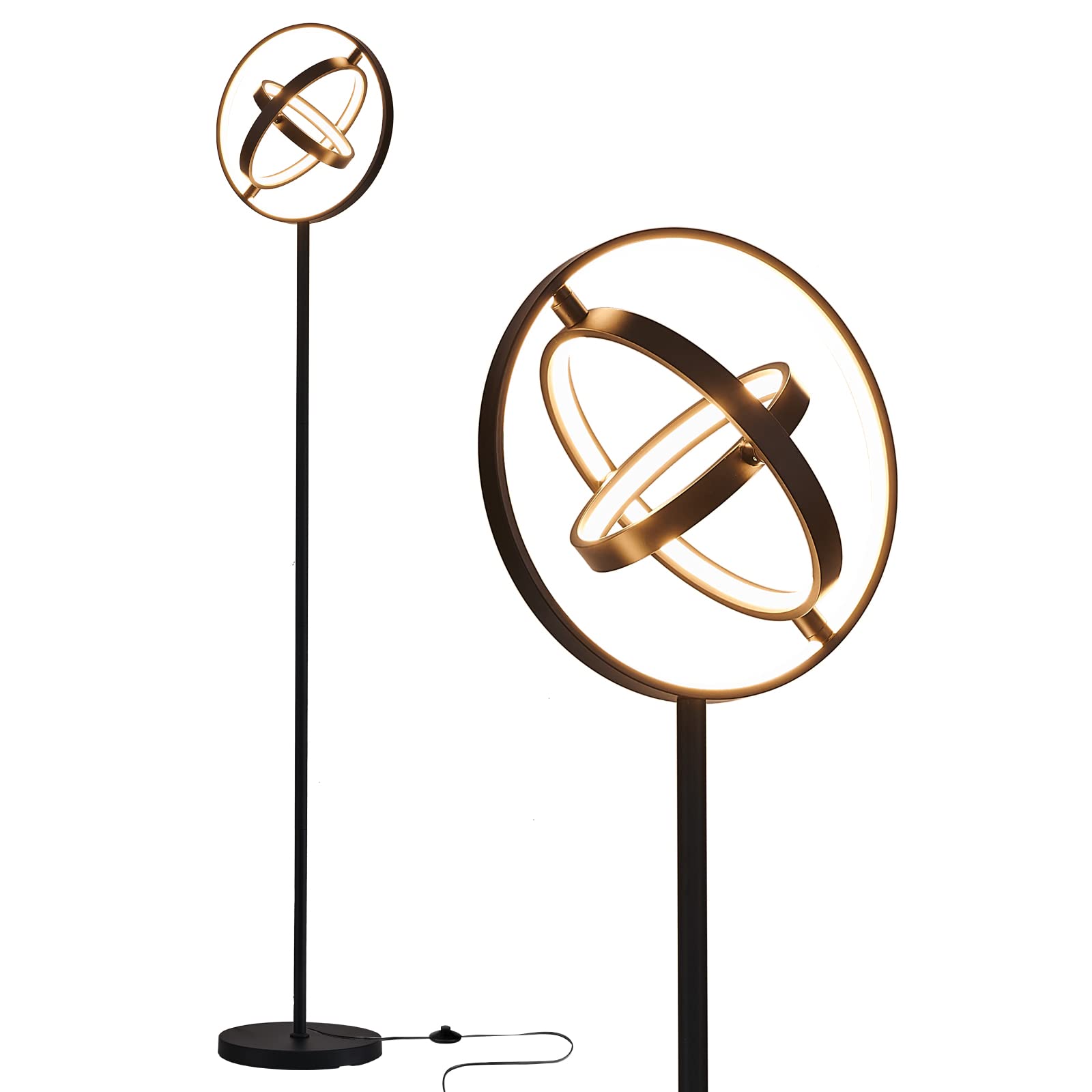 Floor Lamp, Standing Lamps, Bright Dimmable LED Floor Lamps, 3 Rings Modern Matte Black Tall Lamp, Floor Lamps for Living Room, Bedroom, Reading Room, Office, Study