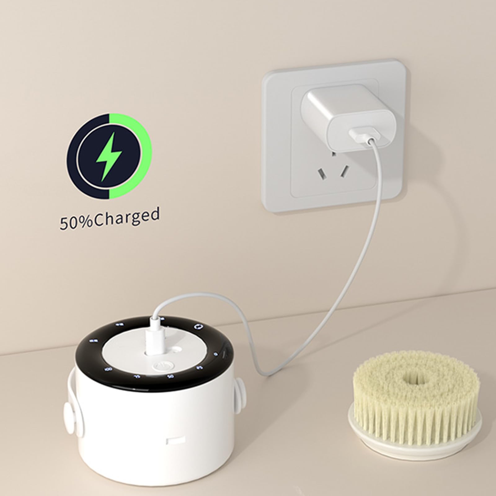 Elektryczna szczotka do kąpieli z długą rączką, 5 głowic elektrycznych z ładowaniem typu C, 3 prędkości i automatyczny obrót w dwóch kierunkach 360°, do pielęgnacji zatkanych porów skóry