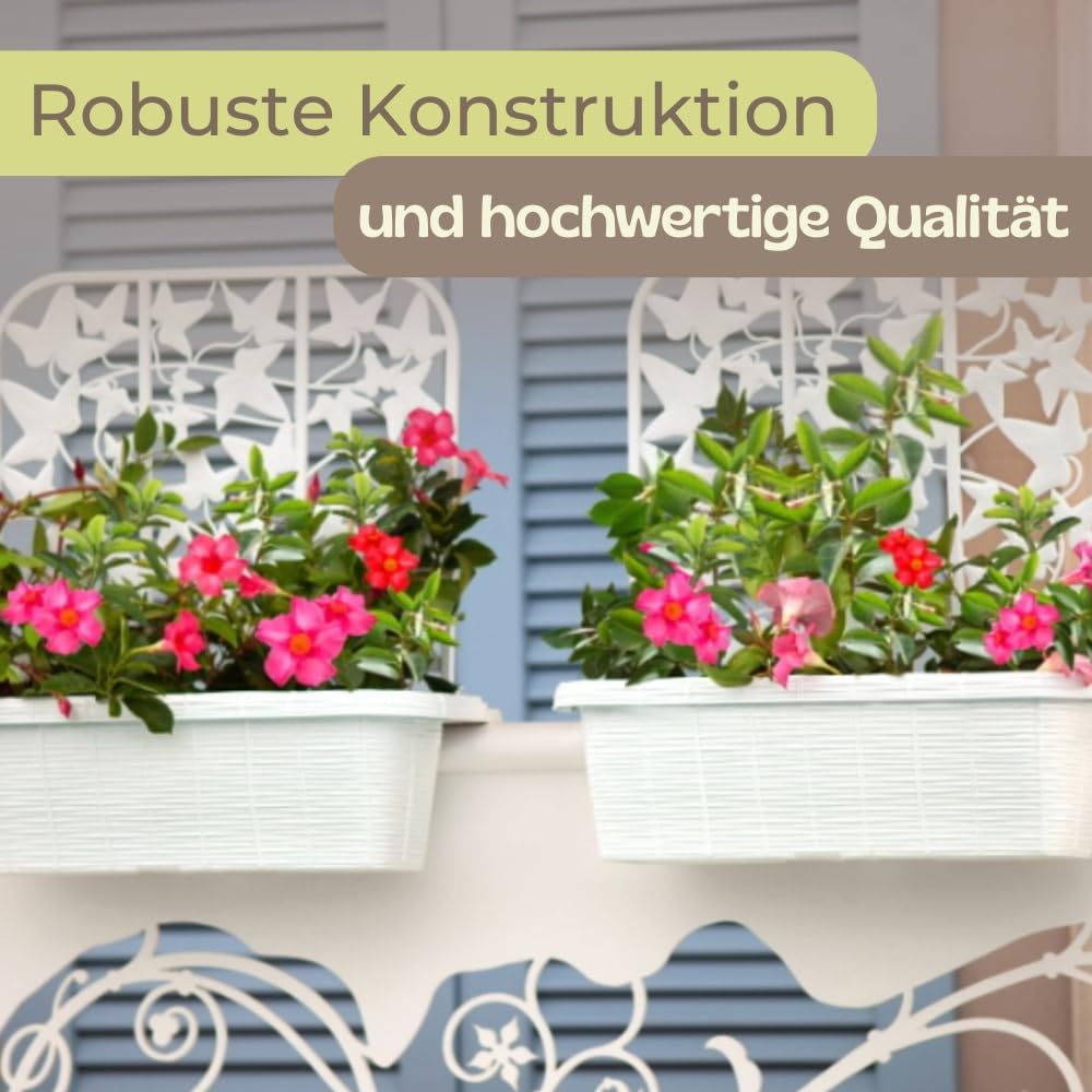 GarPet 2er Set Blumenkasten Balkon Balkonkasten mit Spalier Pflanzkasten mit Wasserspeicher Blumenkasten Geländer Kasten Balkongeländer Geländerkasten 60 cm Rattan Anthrazit