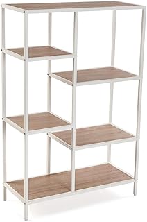 Versa Cedric Estantería de Pared de Estilo Industrial Biblioteca, con 6 Baldas o Estantes, Medidas (Al x L x An) 109 x 30 x 70 cm, Madera y Metal, Color Blanco y marrón