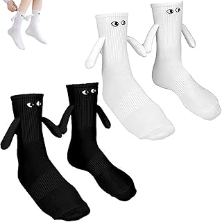 2 Pairs Magnetic Socks Socks Hand In Hand Socks Friendship Socks Special Gifts for Women Men Holding Hands Socks Magnetic Socks Hold Hands Funny Socks Magnet Socks Novelty Socks(Black,White)