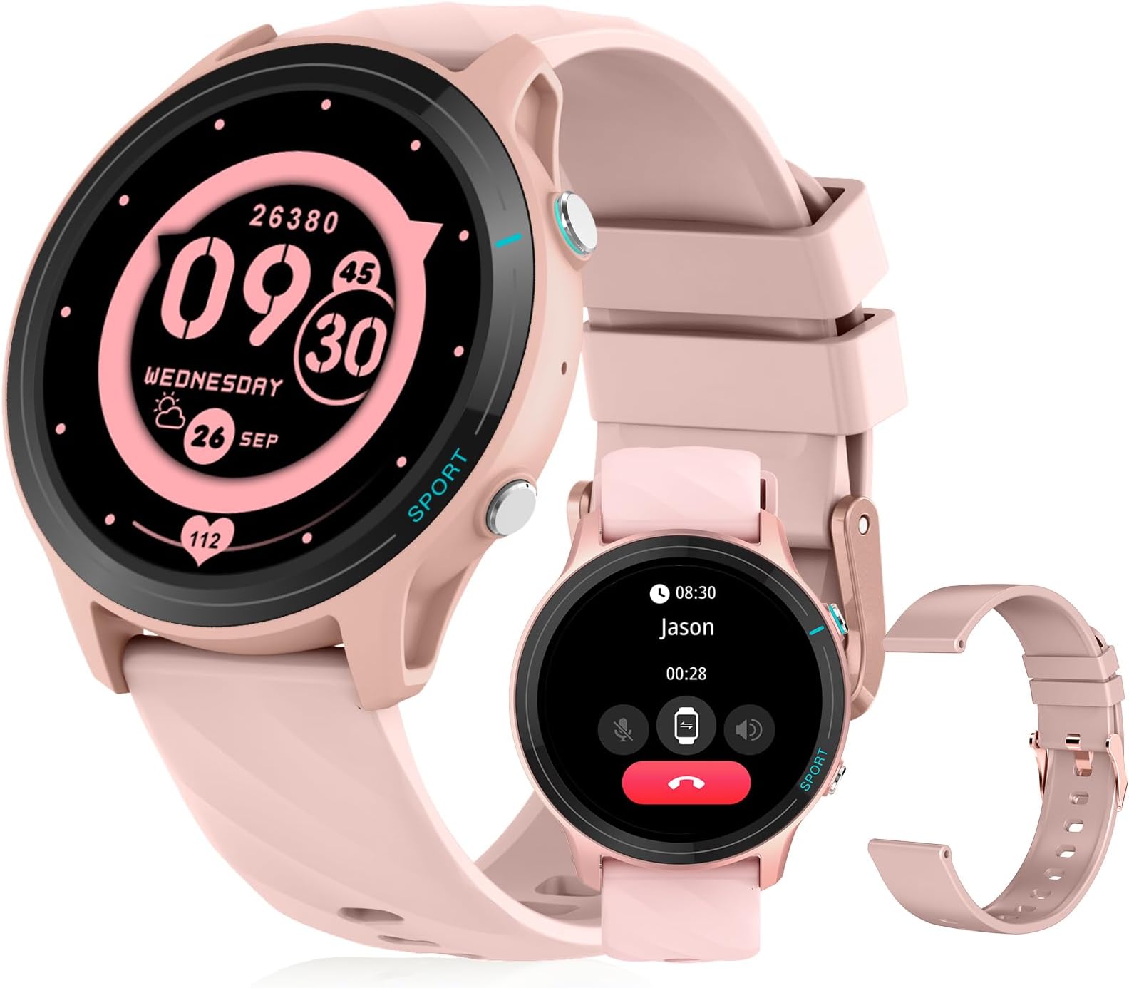 PEJE Smart Watch, 1.52" Smartwatch for Men Women (Answer/Make Call), IP68 Waterproof Fitness Tracker, 123+ Sport Modes, Heart Rate, Sleep Monitor, Pedometer, Activity Tracker for Android iOS (Pink)
