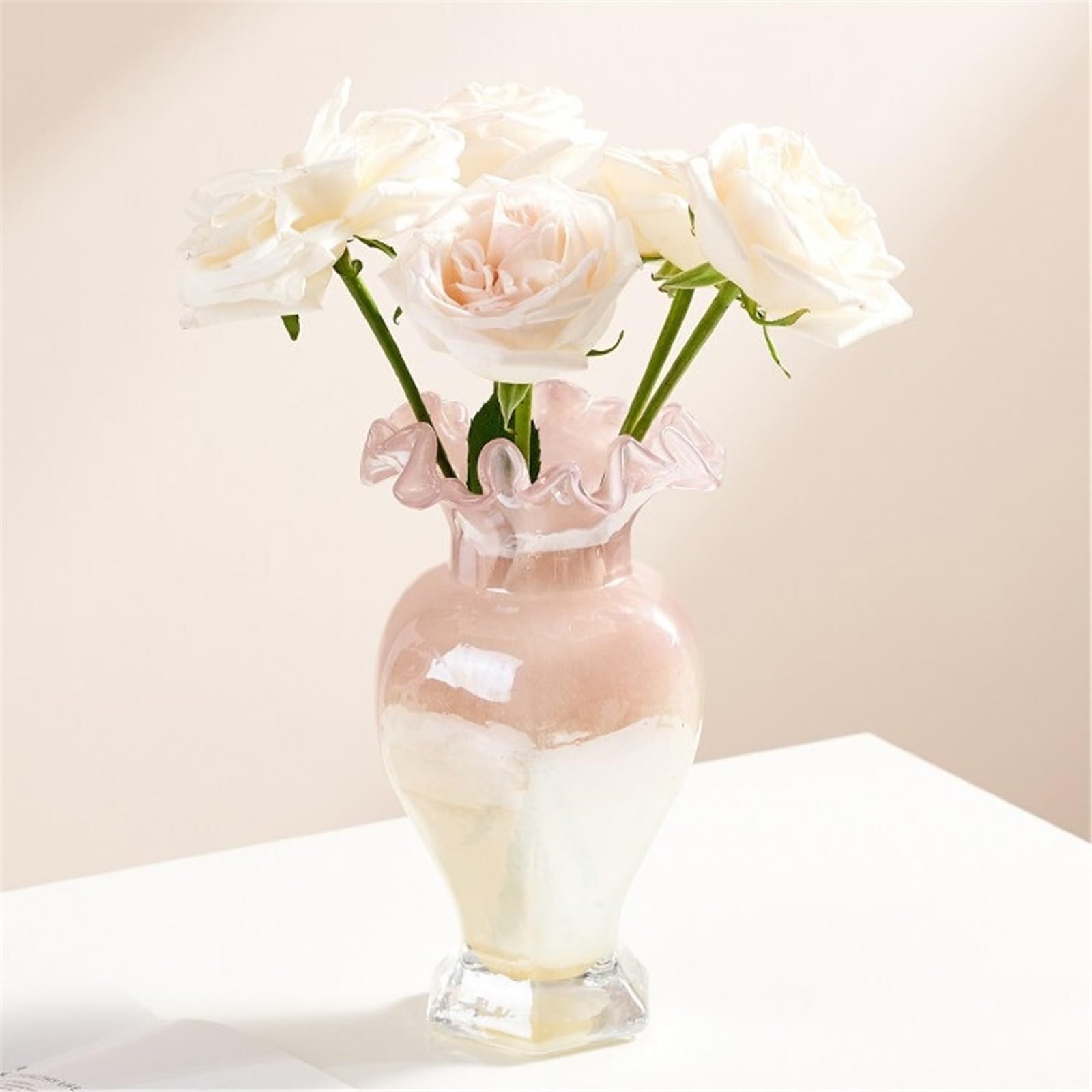 Vases décoratifs en Verre de 23cm Haut, for la Maison, Le Salon, pièce maîtresse Table Décoration d'intérieur(Blanc)