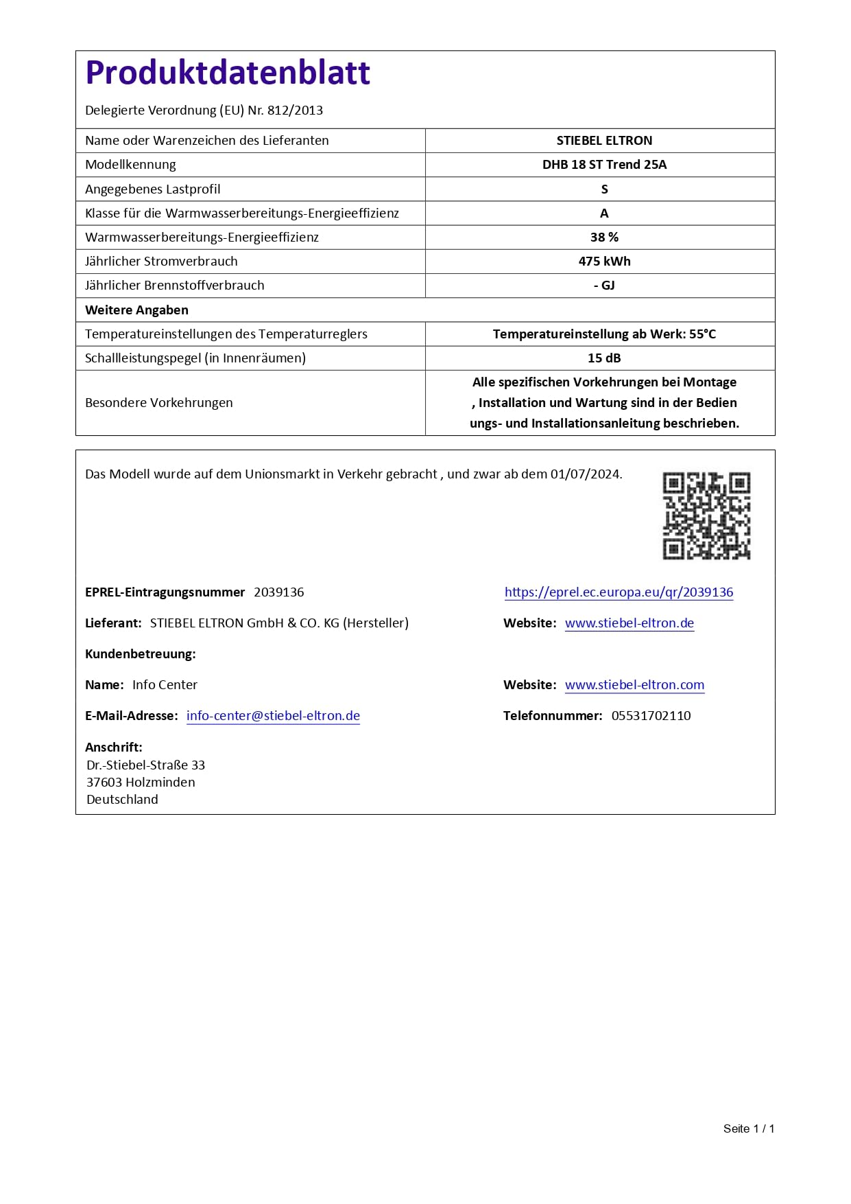 STIEBEL ELTRON Calentador de agua electrónico DHB 18 ST Trend 25A, selección de temperatura precisa, ahorro de energía gracias a la tecnología 3i, certificado VDE, 207039