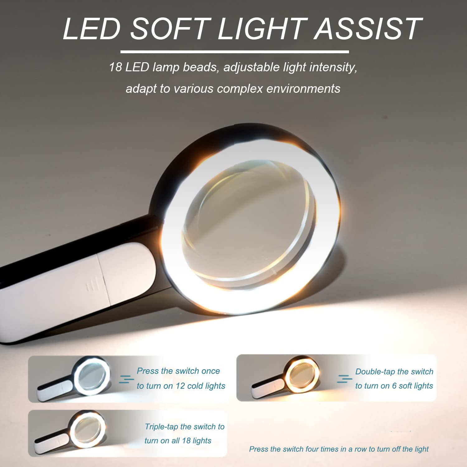 30X vergrootglas met 18 LED koude en warme lichten, 3 verlichtingsmodi Verlicht vergrootglas, geschikt voor lezen door ouderen, controleren, munten, sieraden, verkennen - K&F Concept