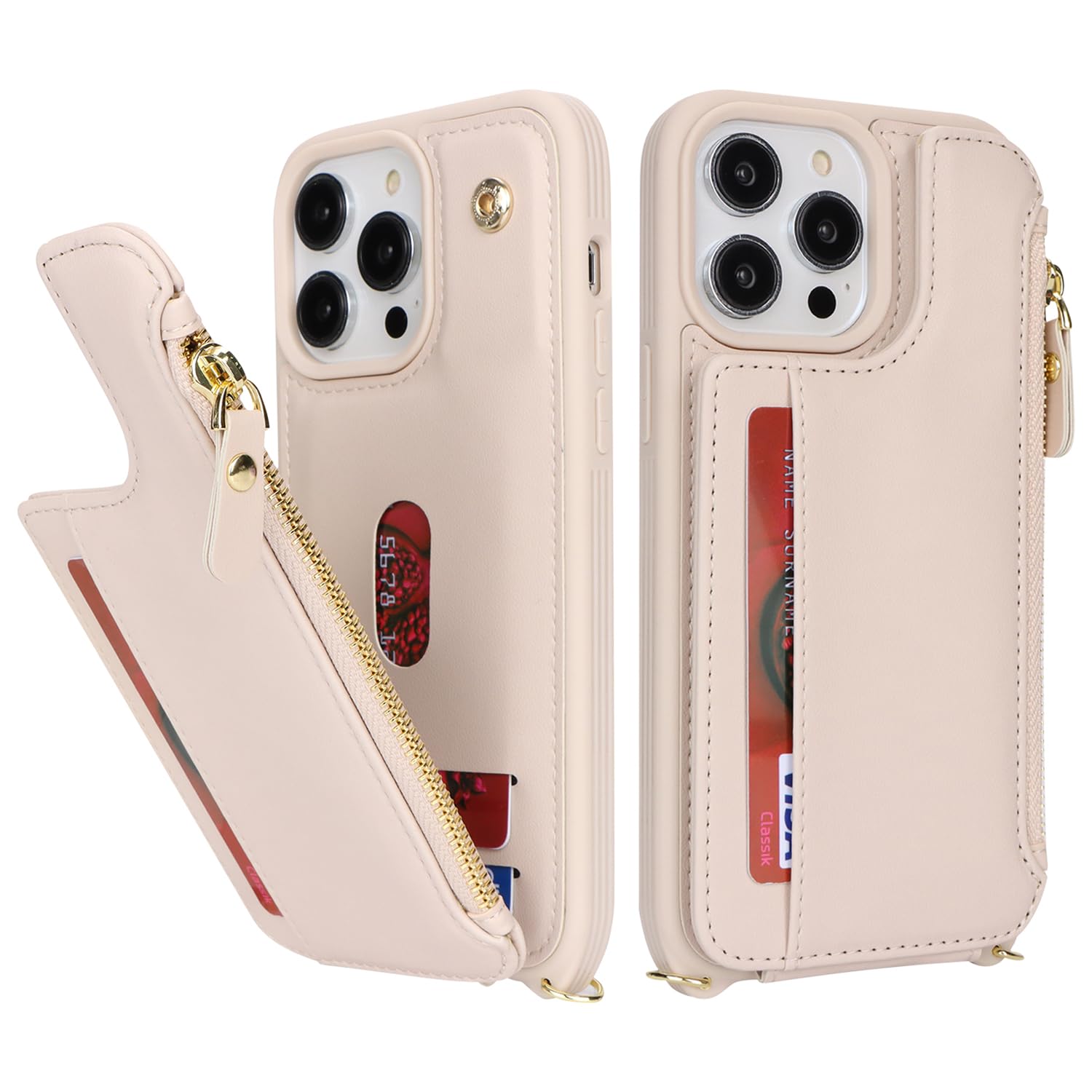 KANVOOS Cover per iPhone 14/13, Custodia a Libro in Pelle PU con Silicone TPU, Antiurto Flip Portafoglio (Fucsia