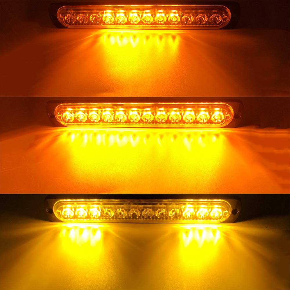 2x 12LEDS Led Stroboscope Voiture Avertissement D'urgence Lumières Strobe Voyants D'avertissement Bar Lumière de Mode de Clignotant Moto (Ambre)