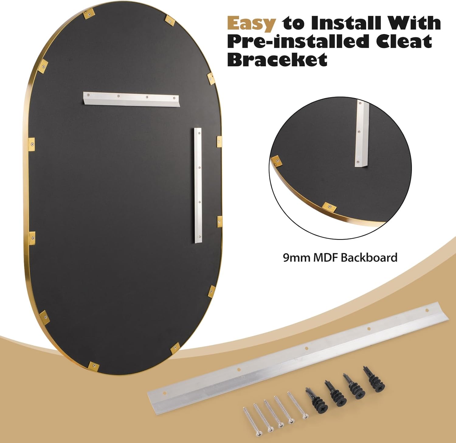 Gold Oval Mirror 30"×40", Stainless Steel Metal Frame Bathroom Vanity Mirrors, Modern Pill Shape Wall Mount Mirror for edroom Living Room Decorative Hang Vertical and Horizontal