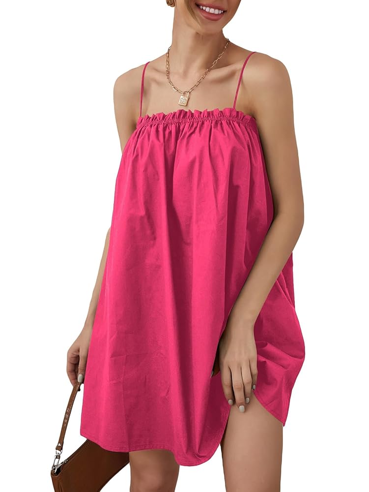 OYOANGLE Women's Spaghetti Straps Sleeveless Loose Ruffle A