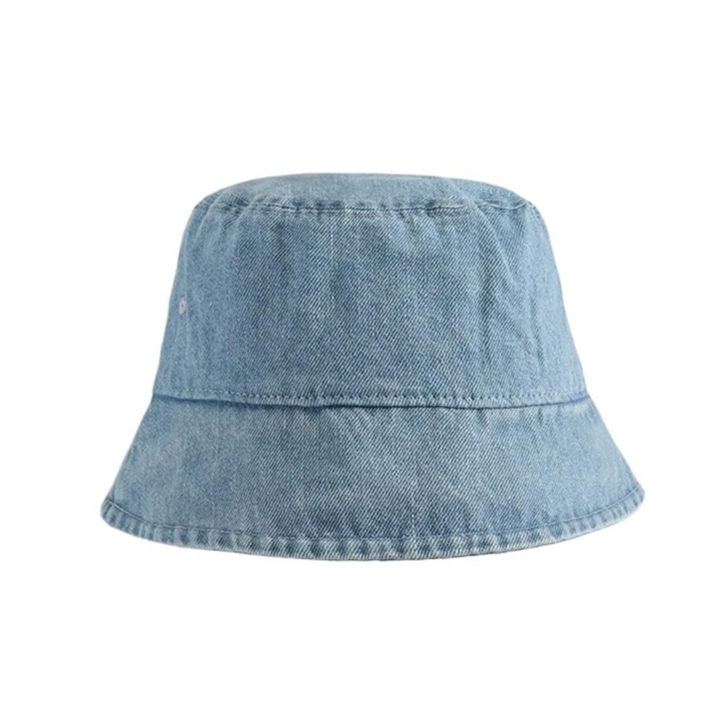 Chapeau seau en denim délavé bleu clair style bob unisexe décontracté