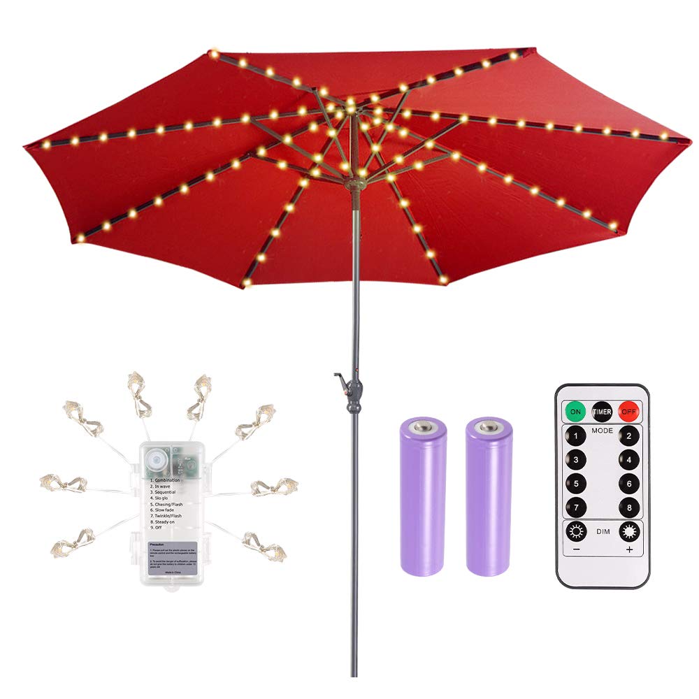 Amazon Com Aloveco Patio Umbrella Light Rechargeable 8 Modes 104 Led Lights With Remote 2x2000mah Rechargeable Battery Operated String Lights Umbrella Pole Light For Patio Umbrellas Camping Tents Or Indoor Use