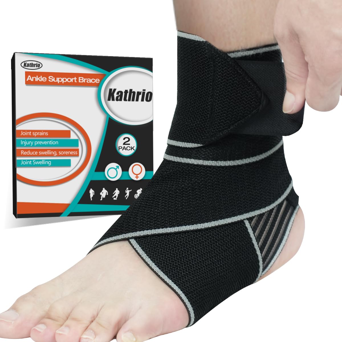 Ankle Brace for Men & Women (2 Pack), Adjustable Ankle Wraps Compression Sleeve, Comfortable and Easy to Wear, Relief for Tendonitis, Sprains, Running, Foot Brace Sports Protection (Gray)