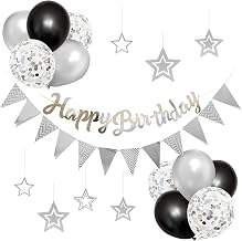 Happy Birthday Garland, Simple, Easy to Decorate, Birthday, Party, Celebration, Surprise, Boys, Girls, Silver