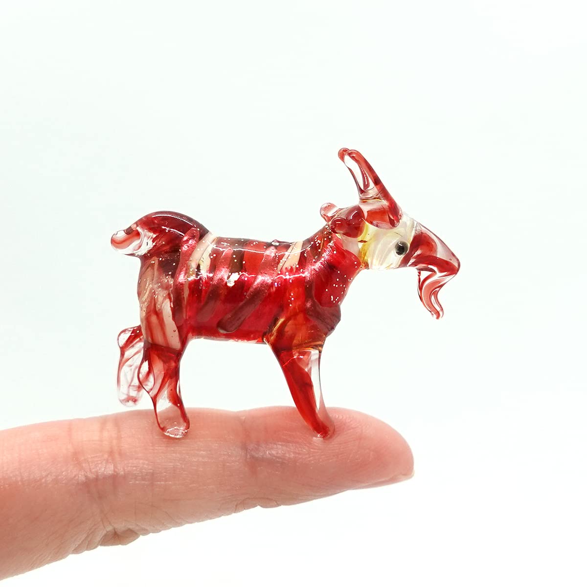 Sansukjai Goat Tiny Figurines Animals Hand Blown Color Glass Art Collectible Gift Home Décor (Red)