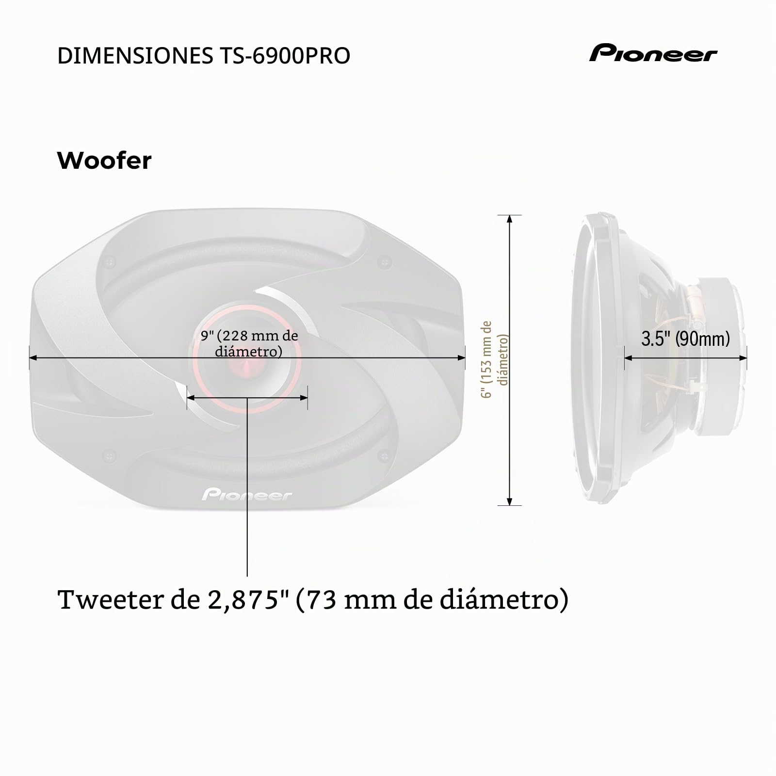 Pioneer TS6900PRO Pro Series - Altavoz de 2 vías de 600 W MAX 2 de 6 x 9 Pulgadas, Color Negro