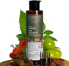 11 Herbs Herbal Hair Growth Oil for Hair Fall Control, Growth & Thickness – Natural Hibiscus, Neem & Jatamansi – Mineral Oil & Paraben Free with Comb Applicator – 110ml
