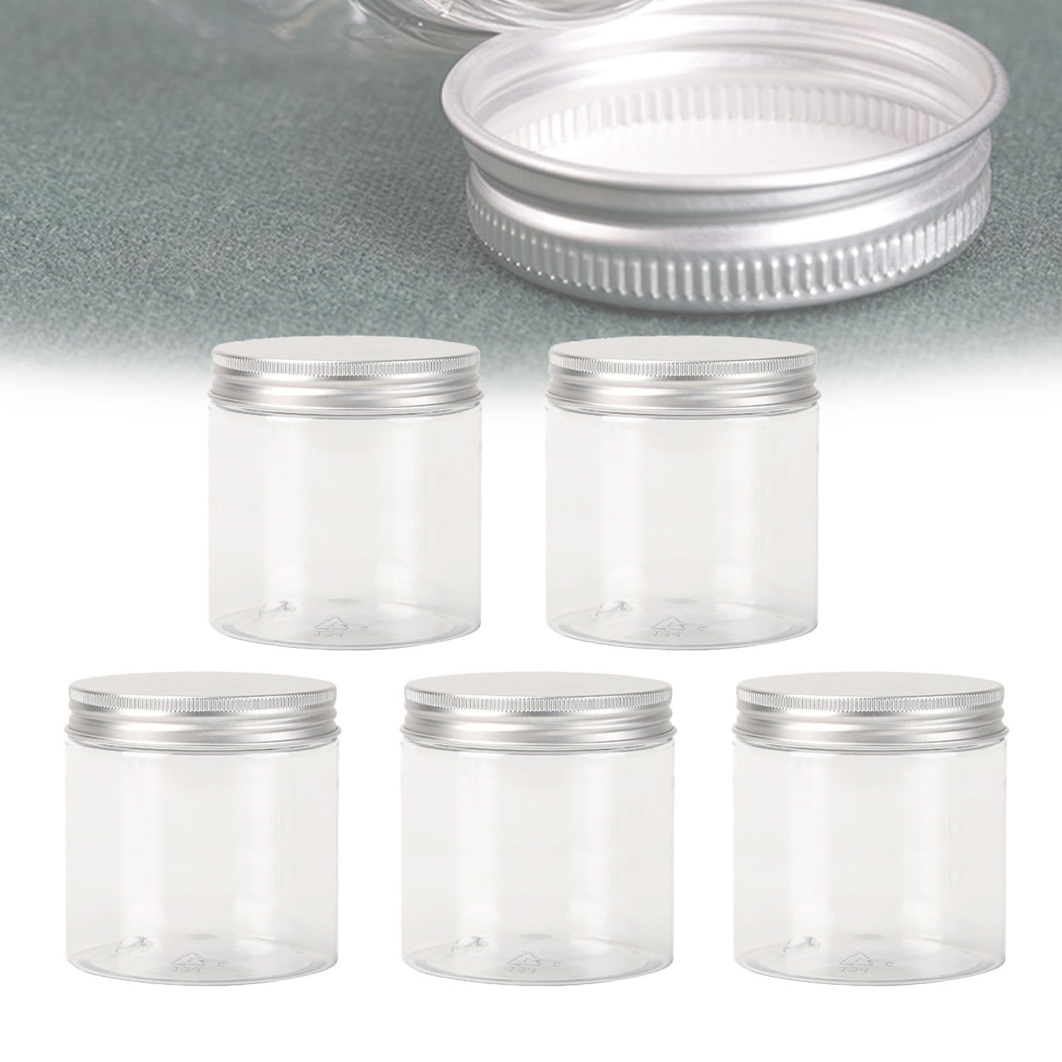 SKYPRO 5Pcs Empty Clear PET Bottles with Screw Aluminum Cap 250ml Mini Container Jars Refillable Plastic Box for Essential Oil Powders Cream Ointments Makeup Sample - 68x85mm