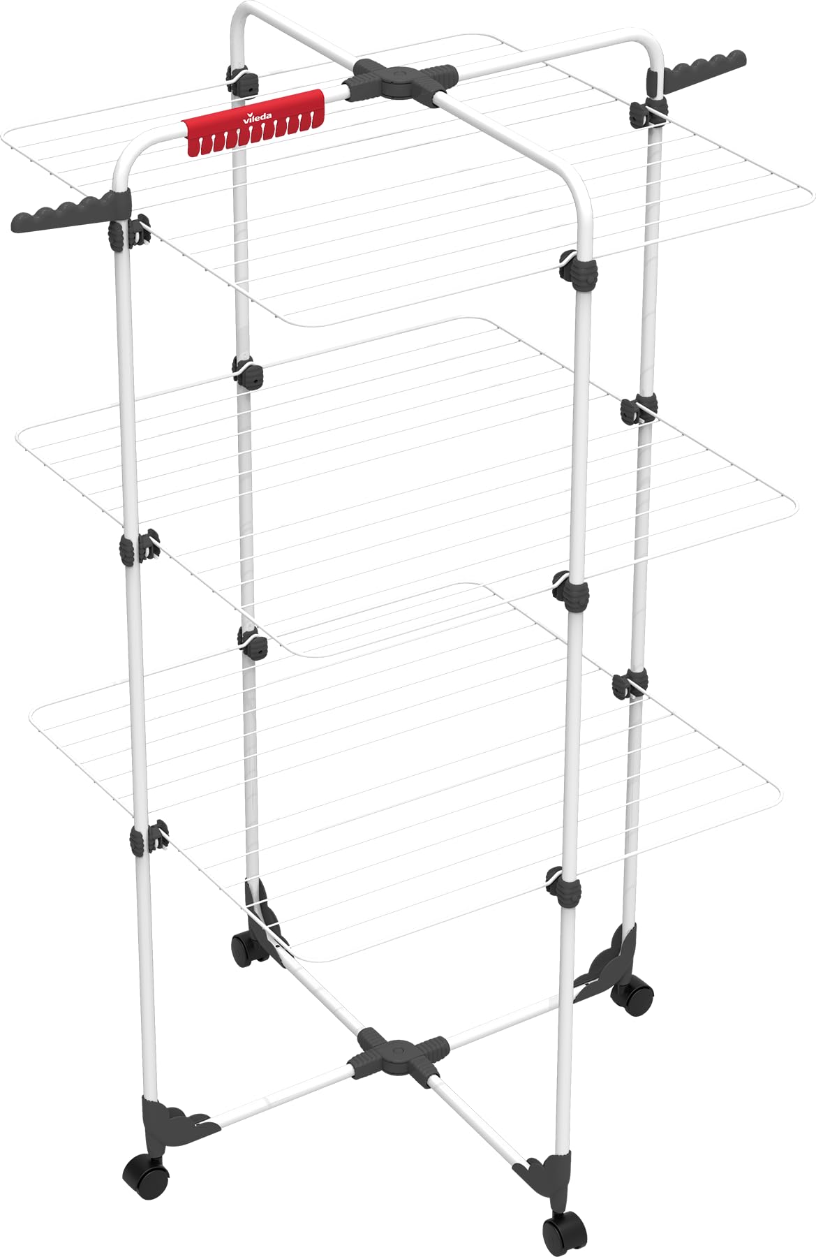 Vileda Torre de Secado Mixer 3 de Acero, Longitud de línea de 30 m, 3 Niveles para hasta 2 Cargas de Ropa, unión Flexible, Enrollable, Altura 132 cm, Color Gris, Embalaje ecológico